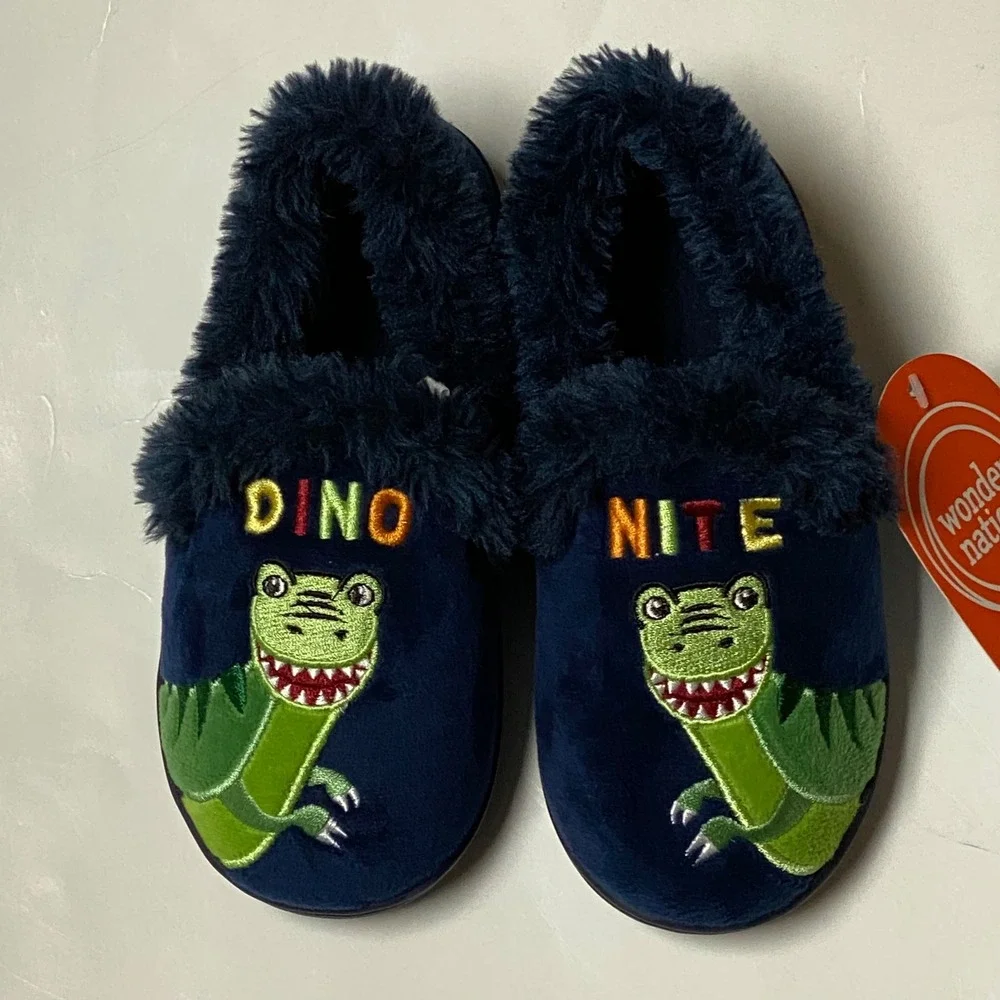 Wonder Nation Kids Navy Blue Dinosaur Dino Nite Slippers Size 9-10‎ NWT